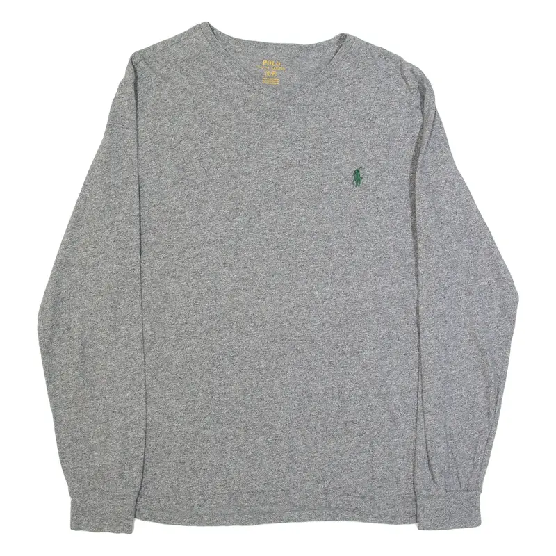 POLO RALPH LAUREN Mens T-Shirt Grey Long Sleeve V-Neck S