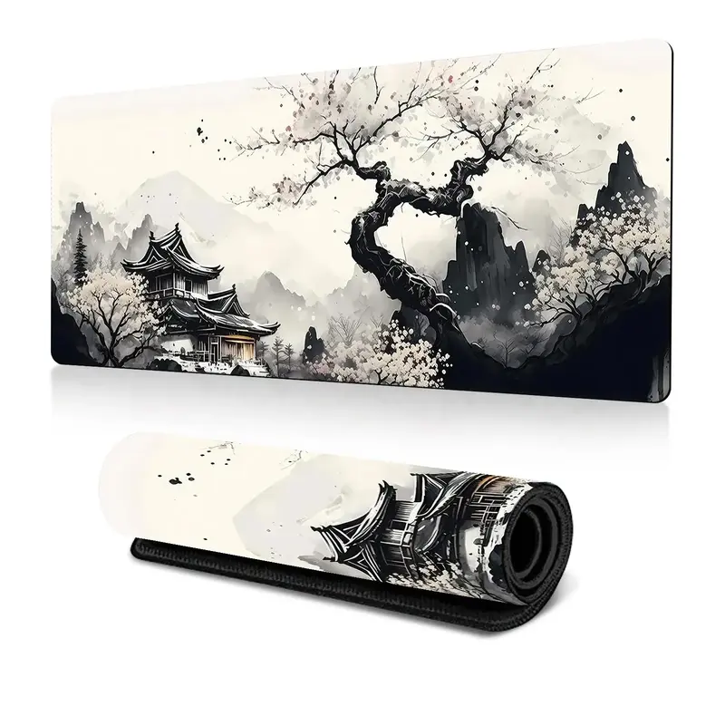 Ancient Outdoor Landscape Pattern Extended Mouse Pad, 1 Count Rectangle Gaming Mouse Pad, Office Desk Decorative Keyboard Mat...