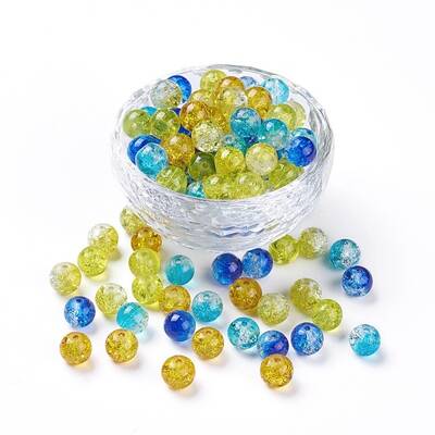 5 Colors Spray Painted & Baking Painted Crackle Glass Beads
