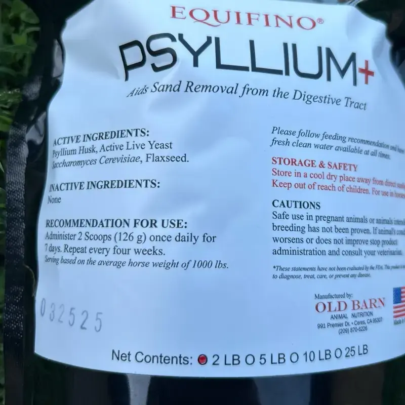 EQUIFINO PSYLLIUM+ Antibacterial Sand Removal for Digestive Tract, Active Ingredients: Hickory Husk, Active Live Yeast, Cervi...