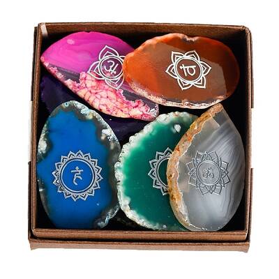 7Pcs 7 Style Dyed Natural Agate Chakra Theme Display Decorations
