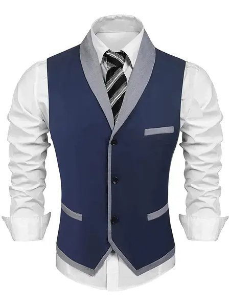 Buttons V-neck Suit Vest (US Only), Blue / XXL