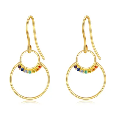 10K Gold Cubic Zirconia Chakras Drop Earrings