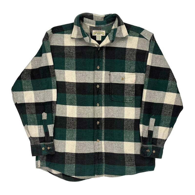 Plaid Pattern Trails Checked Flannel Shirt - Medium Black Cotton