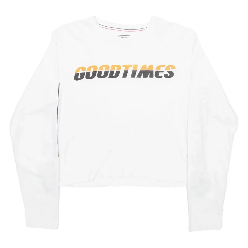 TOMMY HILFIGER Crop Womens T-Shirt White Long Sleeve S