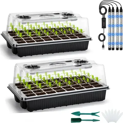 Plant Seed Germination Tray Kit, LED Grow Light With Timer & 3 Modes, Suitable For Home Garden & Indoor Greenhouse, Gifts f...