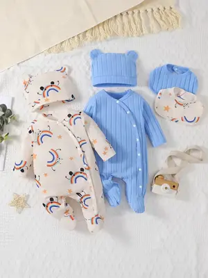 2pcs 0-9 Month Baby Boy's footed Romper Newborn Long Sleeve clothes Clothing Babygirl Clothes Products