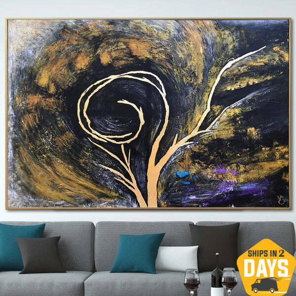 Large Abstract Tree Paintings On Canvas Abstract Expressionism Art Black And Gold Colors Paintings On Canvas Textured Dark Pa...