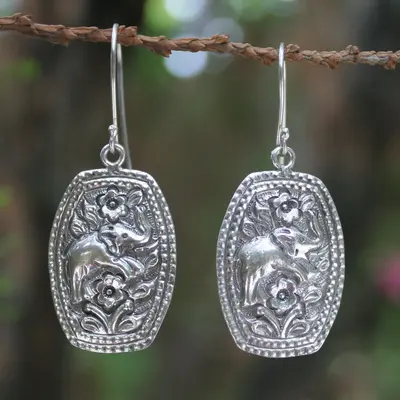 NOVICA Elephant Roses Sterling Silver Floral Earrings