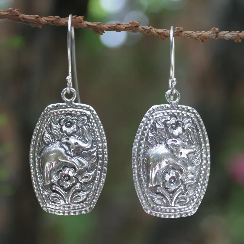 NOVICA Elephant Roses Sterling Silver Floral Earrings