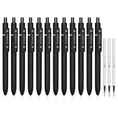STAGEEK Black Gel Pens, 5/6/12 Pack Fine Point Smooth Writing Pens with 3 Extra Refills, 0.7mm/0.5mm Quick Dry Black Ink Pens...