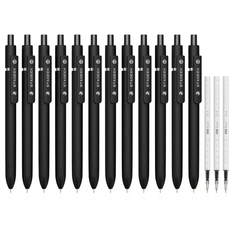 STAGEEK Black Gel Pens, 5/6/12 Pack Fine Point Smooth Writing Pens with 3 Extra Refills, 0.7mm/0.5mm Quick Dry Black Ink Pens...