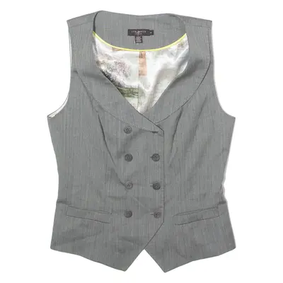 TED BAKER Womens Blazer Waistcoat Grey Wool Herringbone XXS