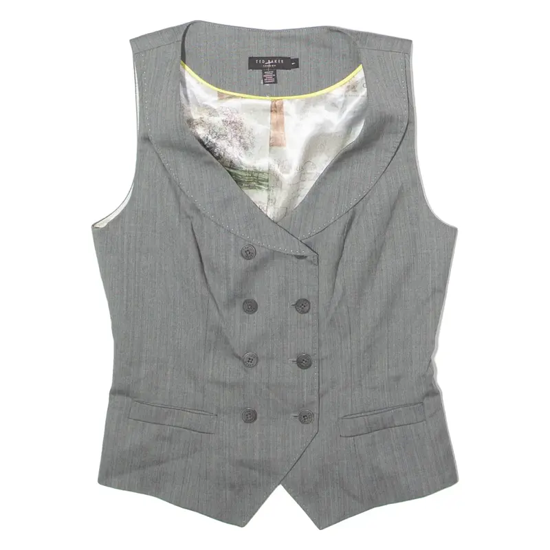 TED BAKER Womens Blazer Waistcoat Grey Wool Herringbone XXS