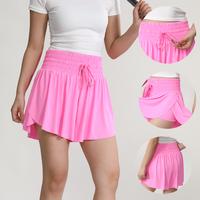 Women's Solid Pocket Drawstring Sports Skorts,Widen the waist belt, Shirred Elastic Waist Shorts for Gym Yoga Running, Minima...