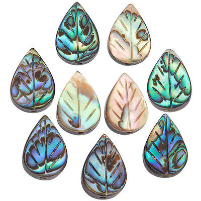Beebeecraft 10Pcs/Box Abalone Shell Beads Leaf Shape Paua Shell Beads Colorful Drop Charms for Earring Necklace DIY Jewelry M...