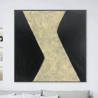 Abstract Black And White Painting Canvas Beige Artwork Heavy Textured Wall Art Modern Oil Hand Painted Art for Living Room De...