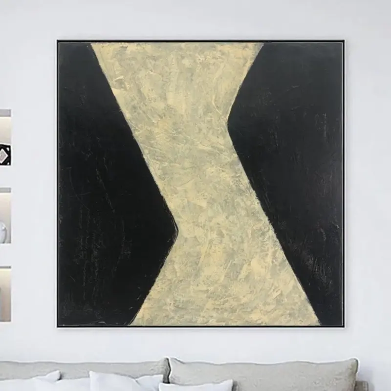 Abstract Black And White Painting Canvas Beige Artwork Heavy Textured Wall Art Modern Oil Hand Painted Art for Living Room De...