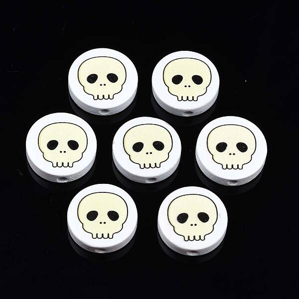 Halloween Printed Natural Wood Beads