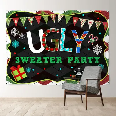 Aperturee Ugly Sweater Party Merry Christmas Holiday Backdrop