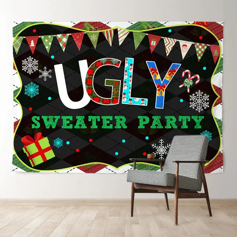 Aperturee Ugly Sweater Party Merry Christmas Holiday Backdrop