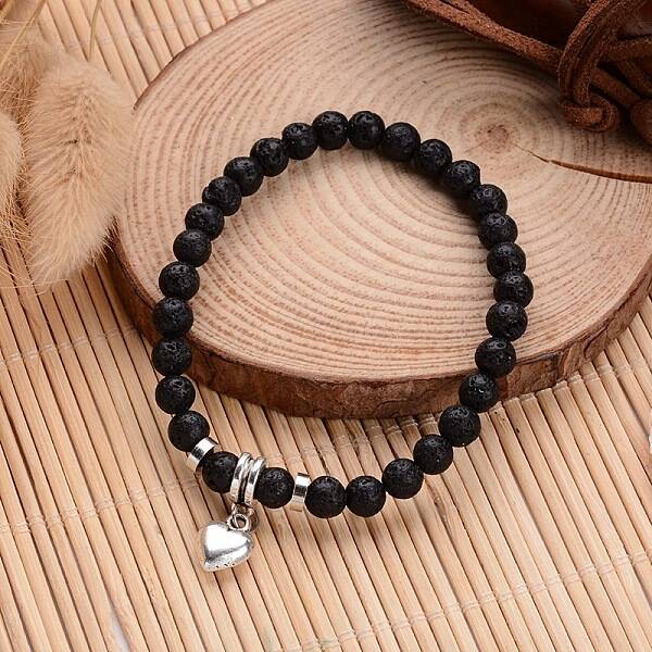 Natural Lava Rock Beaded Stretch Charm Bracelets