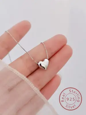 S925 Sterling Silver Heart Shaped Pendant Necklace for Women & Girls,  Valentine Gifts for Her, Fashion Jewelry for Party, Da...