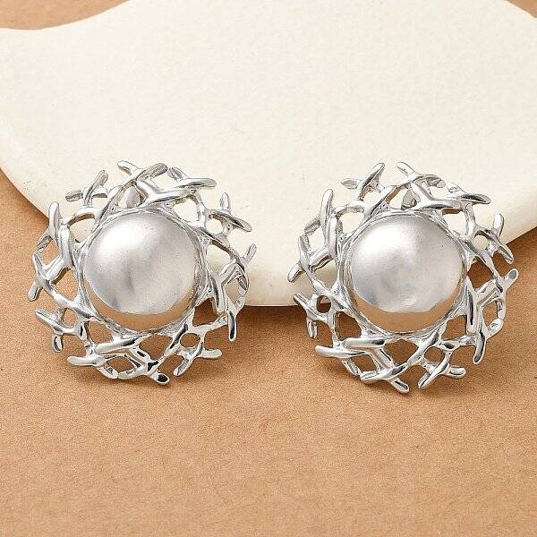 304 Stainless Steel Flat Round Stud Earrings for Women