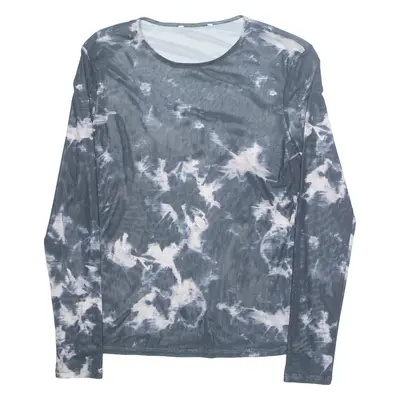Tie-dye Sheer Womens Printed Top Blue Long Sleeve Crazy Pattern S