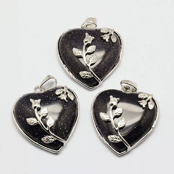 Heart Synthetic Blue Goldstone Pendants