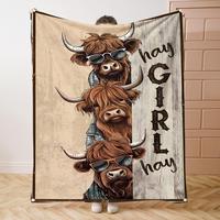 Highland Cow Pattern Blanket, 1 Count Soft Comfortable Throw Blanket, Cool Bedroom Bedding Blankets, Warm Napping Blanket for...