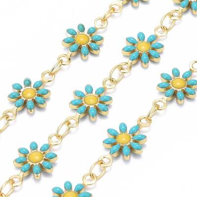 3.28 Feet Handmade Brass Enamel Link Chains