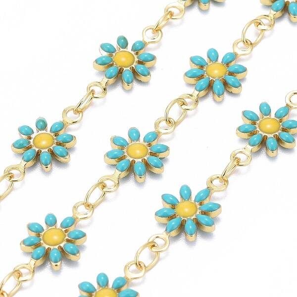 3.28 Feet Handmade Brass Enamel Link Chains
