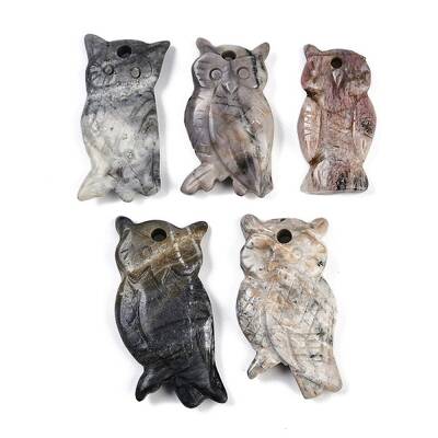 Natural Picasso Jasper Owl Carved Pendants