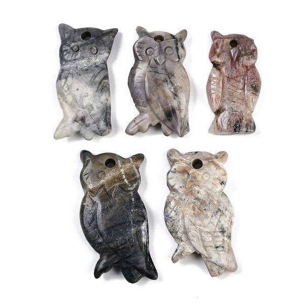 Natural Picasso Jasper Owl Carved Pendants