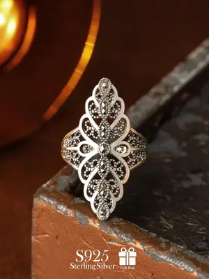 S925 Sterling Silver Hollow Out Design Ring, Fashion Vintage Ring for Women & Girls, Trendy All-match & Exquisite Jewelry for...