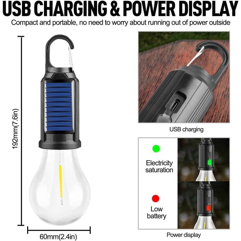 Solar Rechargeable Hooked Camping Light Vintage Outdoor Tent Camping Ambient Light Multi-functional Household Tungsten L