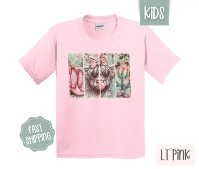 Valentine Cow Kids Shirt - Valentine's Day Children's Tshirt - Western Youth Tee Gildan
