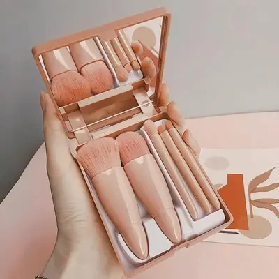 Portable Makeup Brush Set, 5 Counts/set Mini Travel Makeup Brush Set, Professional Makeup Tools with Mirror for Women & Gir...