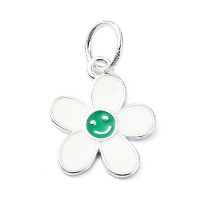 925 Sterling Silver Enamel Smiling Face Flower Charms