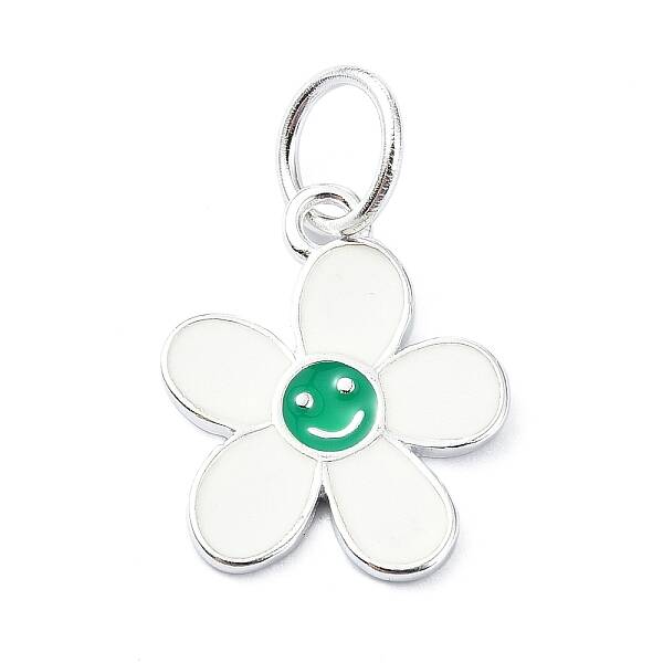 925 Sterling Silver Enamel Smiling Face Flower Charms