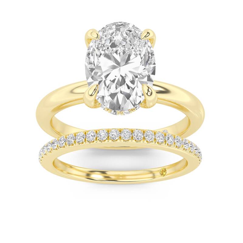 Fez Lab Grown Oval Shaped Diamond Engagement Ring with the BonBon Wedding Band | 10K Yellow Gold 3 1/3 ct. tw.