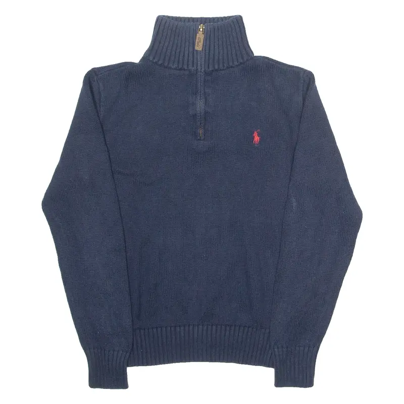 POLO RALPH LAUREN Boys Jumper Blue 1/4 Zip Tight Knit M