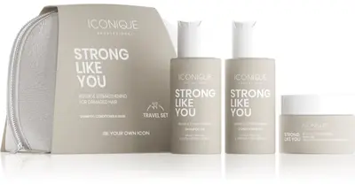ICONIQUE Professional STRONG LIKE YOU Shampoo 70 ml, Conditioner 70 ml & Mask 50 ml Travel Kit for Damaged Hair