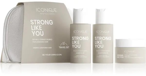ICONIQUE Professional STRONG LIKE YOU Shampoo 70 ml, Conditioner 70 ml & Mask 50 ml Travel Kit for Damaged Hair