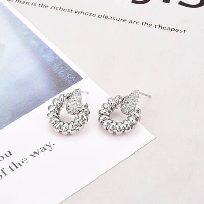 Brass Micro Pave Cubic Zirconia Stud Earrings