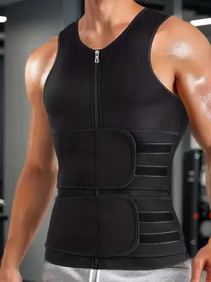 Men's Solid Round Neck Zipper Sauna Tank Top, Breathable Comfortable Sports Tank Top for Workout Gym Exercise for Men, Workou...