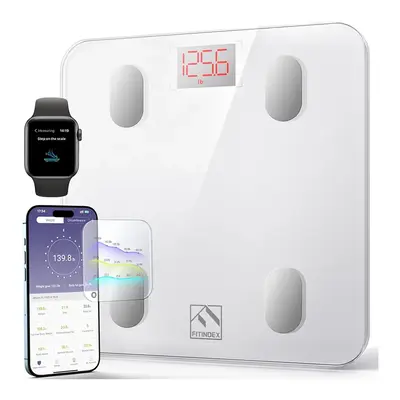 FITINDEX Smart Fitness Body Scale with Bluetooth App Sync - 8-Point Body Composition Analyzer Tracking Weight, BMI & Body Fat...