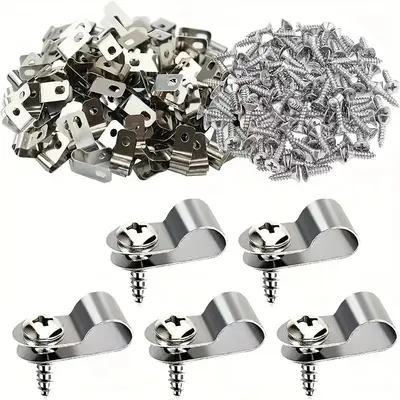 Stainless Steel Cable Zip Ties with Screws, 100pcs/set U-shaped Cable Ties with Screws, Cable Fastener, Animal Safety Fence A...