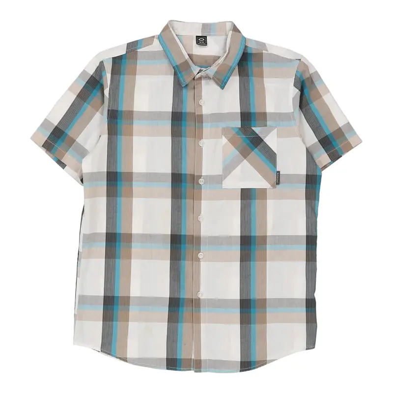 Oakley Checked Short Sleeve Shirt - Medium White Cotton